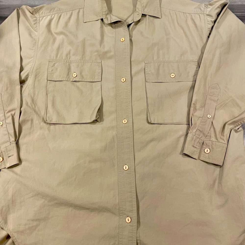 Christie Brinkley Tan Button down shirt